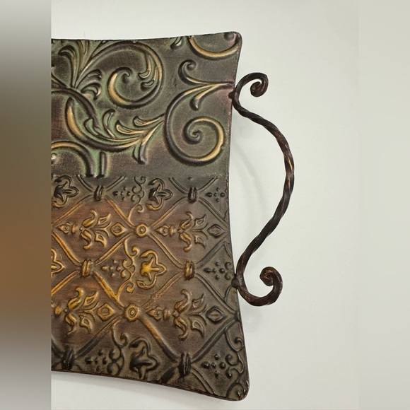Ornate Brown Metal display Tray with Handles - Picture 7 of 7